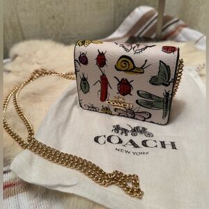 Coach White and Gold Insect Print Mini Crossbody